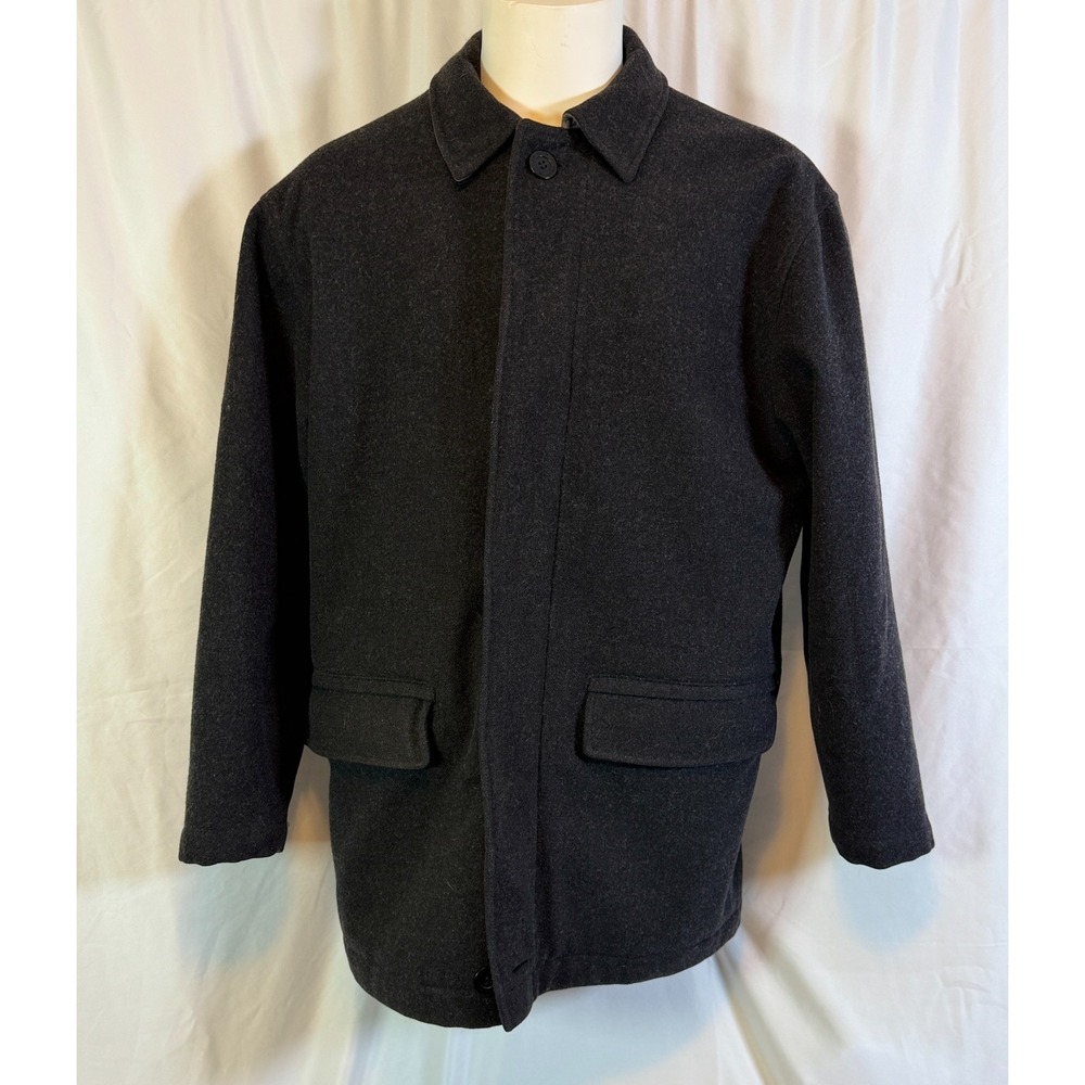 Men's Claiborne Wool Dark Charcoal Overcoat, Concealed Buttons, Pockets